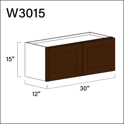 Espresso Shaker Double Door Wall Cabinet - 30" W x 15" H x 12" D