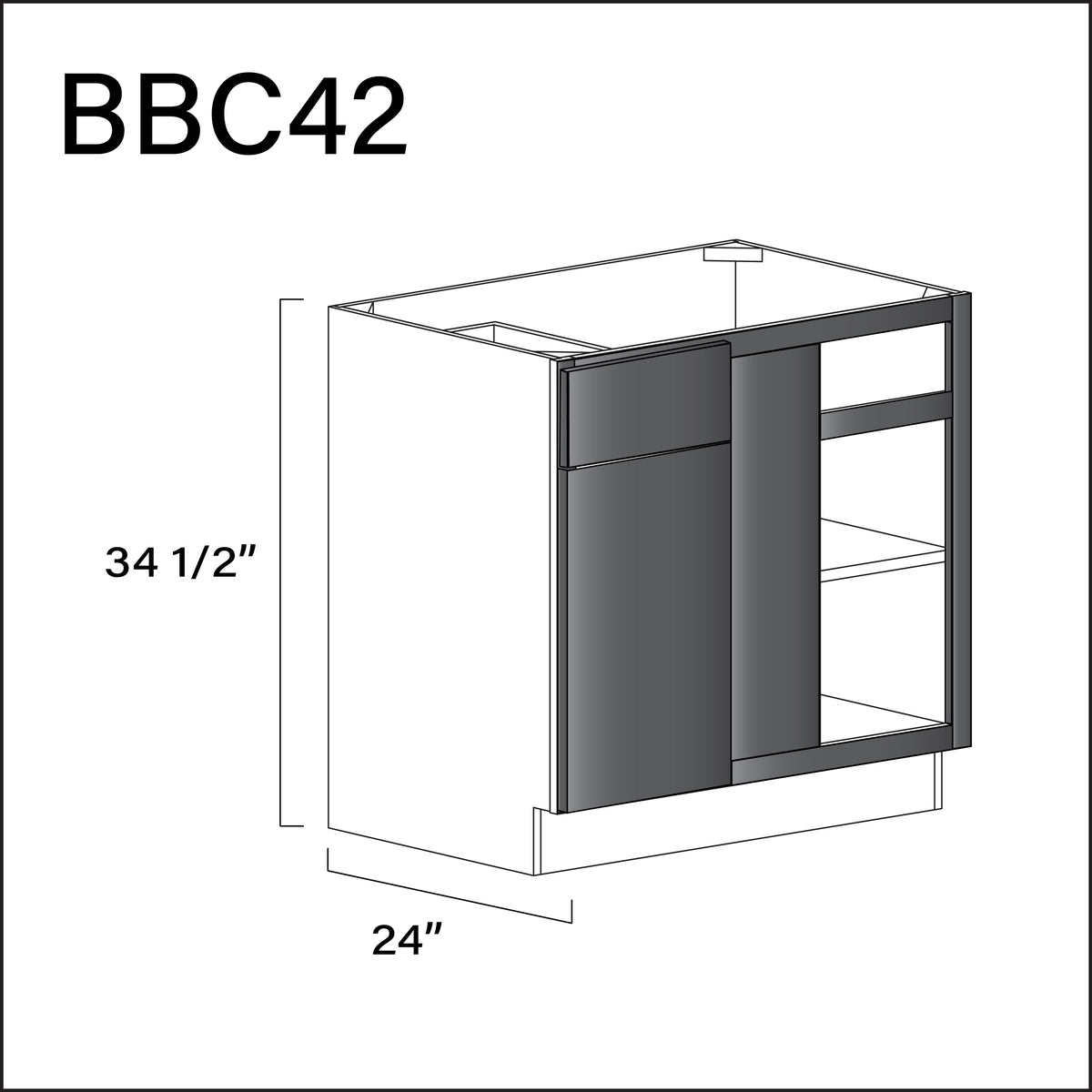 Glossy Gray Frameless Base Blind Corner Cabinet - 39" W x 34.5" H x 24" D