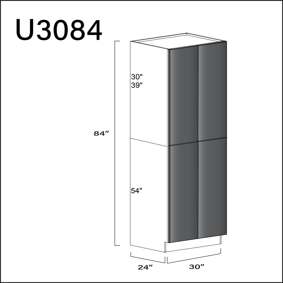 Glossy Gray Frameless Double Door Pantry Cabinet - 30" W x 84" H x 24" D