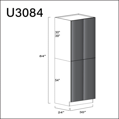 Glossy Gray Frameless Double Door Pantry Cabinet - 30" W x 84" H x 24" D