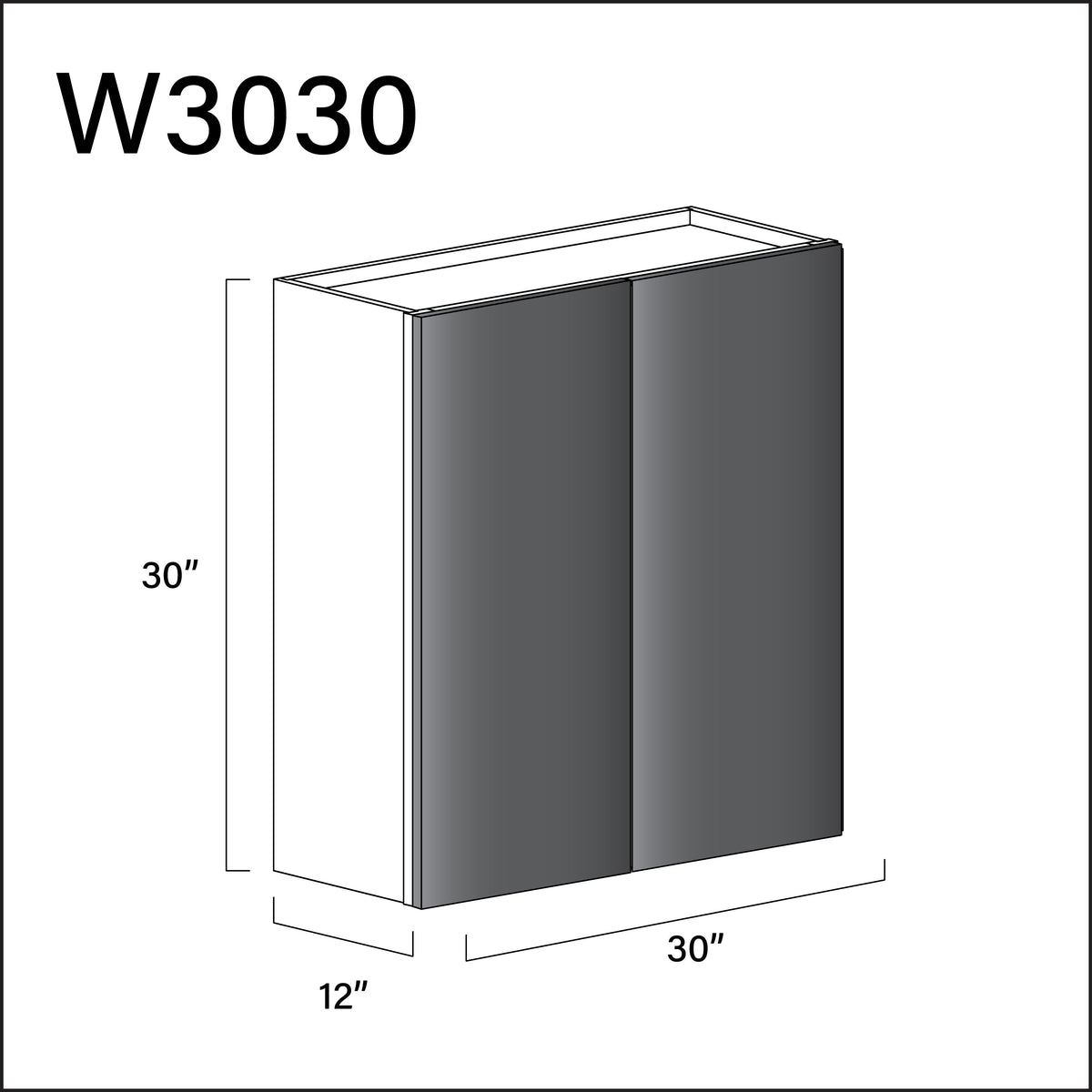Glossy Gray Frameless Double Door Wall Cabinet - 30" W x 30" H x 12" D