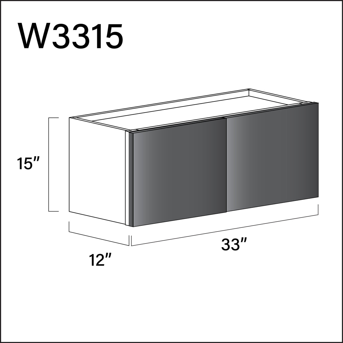 Glossy Gray Frameless Double Door Wall Cabinet - 33" W x 15" H x 12" D