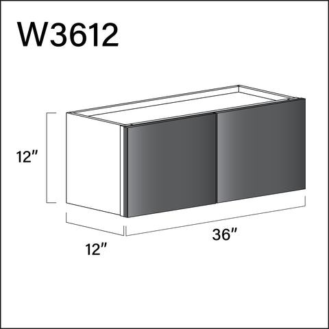 Glossy Gray Frameless Double Door Wall Cabinet - 36" W x 12" H x 12" D