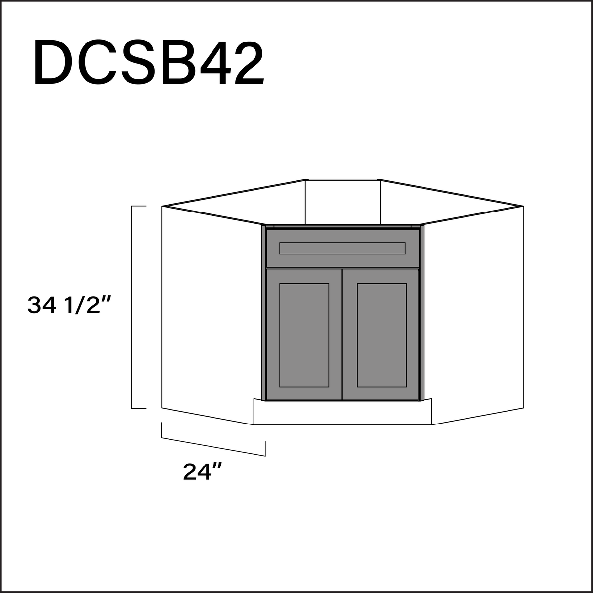 Earth Grey Shaker Diagonal Sink Base Kitchen Cabinet - 42" W x 34.5" H x 24" D
