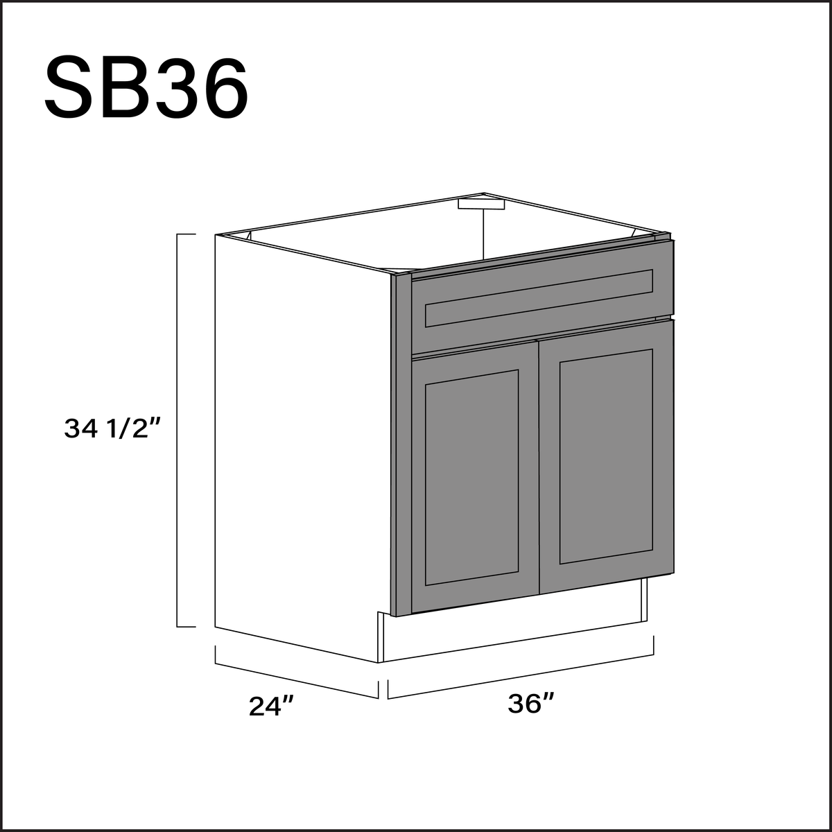 Earth Grey Shaker Sink Base Kitchen Cabinet - 36" W x 34.5" H x 24" D