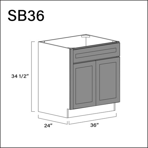Earth Grey Shaker Sink Base Kitchen Cabinet - 36" W x 34.5" H x 24" D