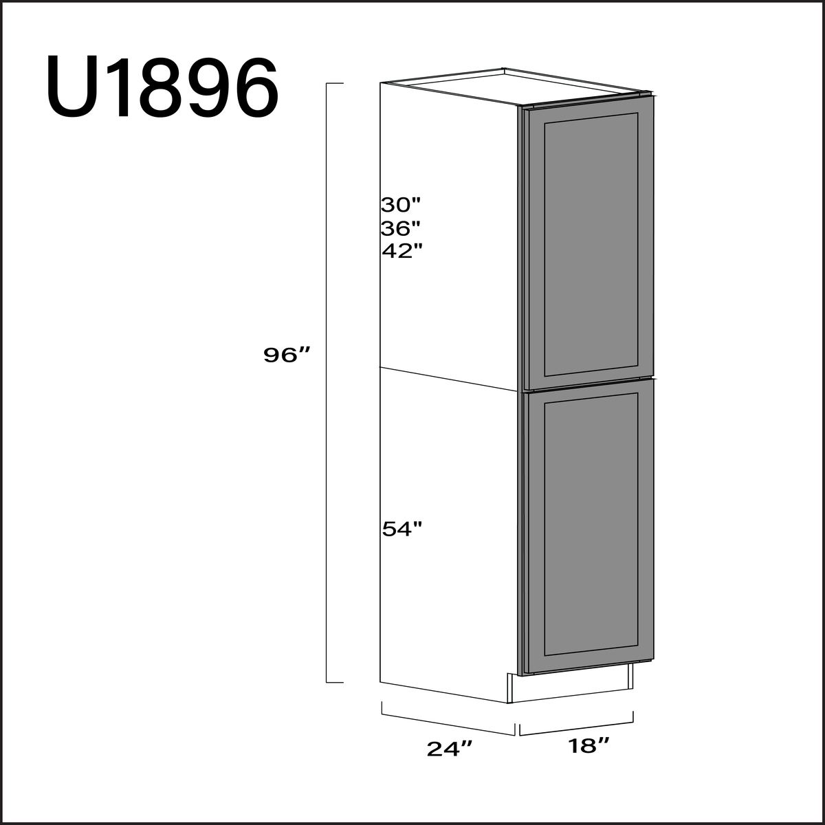 Earth Grey Shaker Single Door Pantry Cabinet - 18" W x 96" H x 24" D