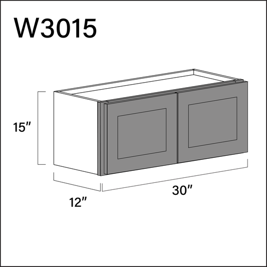 Earth Grey Shaker Double Door Wall Cabinet - 30" W x 15" H x 12" D