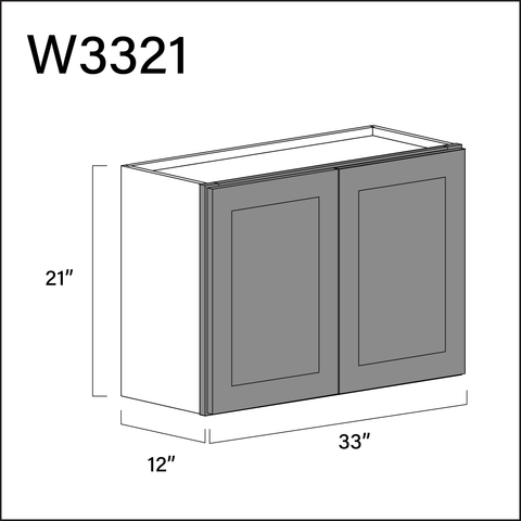 Earth Grey Shaker Double Door Wall Cabinet - 33" W x 21" H x 12" D