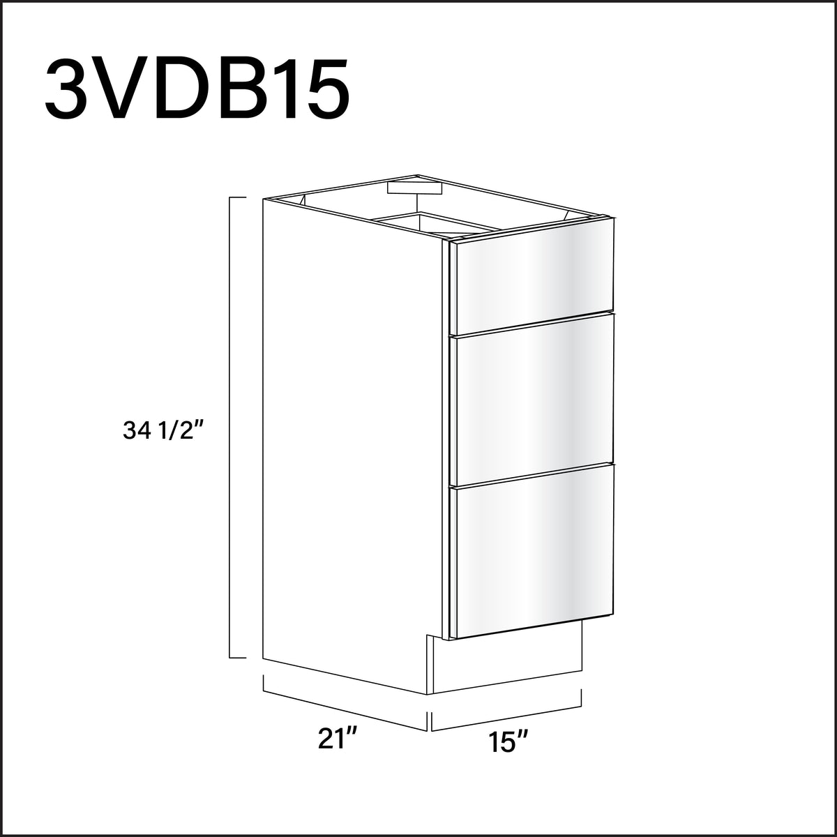 Glossy White Frameless Vanity 3-Drawer Storage Cabinet - 15" W x 34.5" H x 21" D