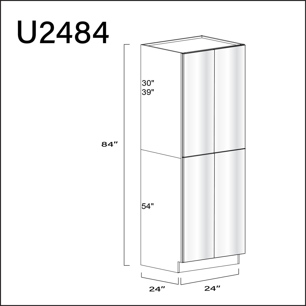 Glossy White Frameless Double Door Pantry Cabinet - 24" W x 84" H x 24" D