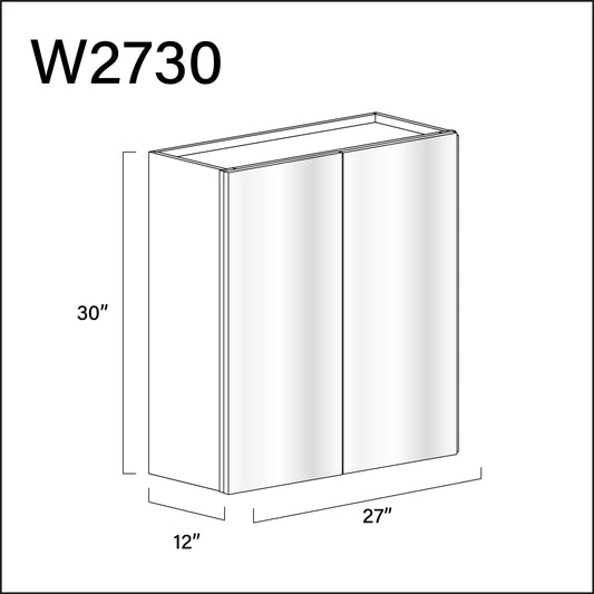 Glossy White Frameless Double Door Wall Cabinet - 27" W x 30" H x 12" D