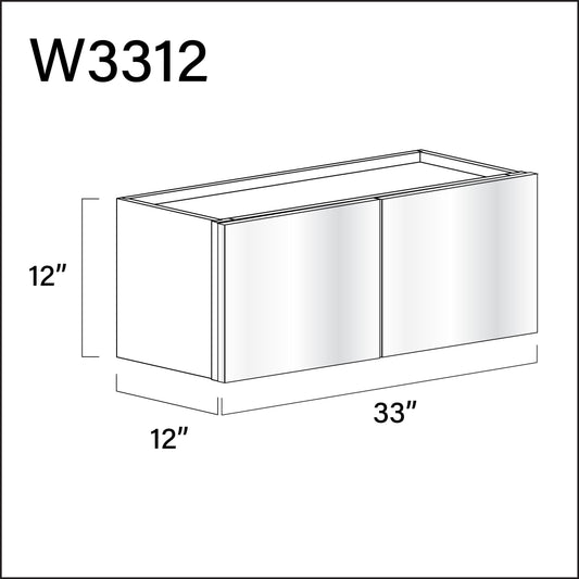 Glossy White Frameless Double Door Wall Cabinet - 33" W x 12" H x 12" D