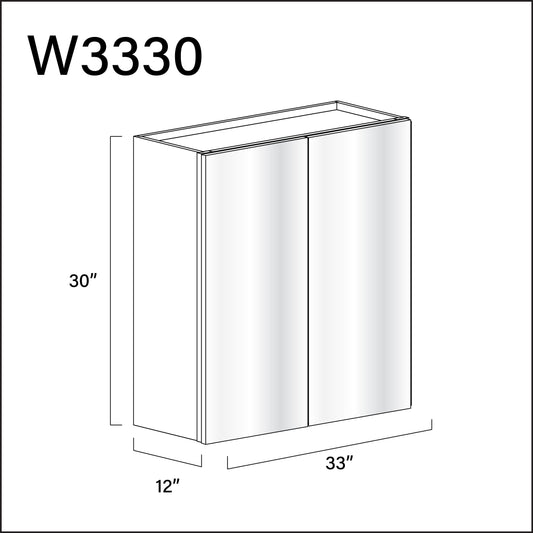 Glossy White Frameless Double Door Wall Cabinet - 33" W x 30" H x 12" D