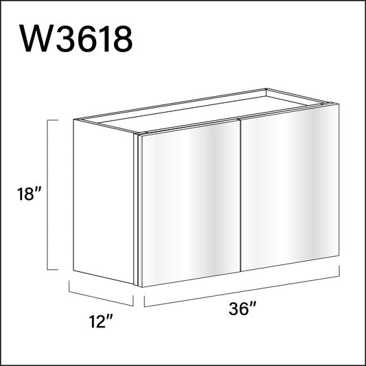 Glossy White Frameless Double Door Wall Cabinet - 36" W x 18" H x 12" D