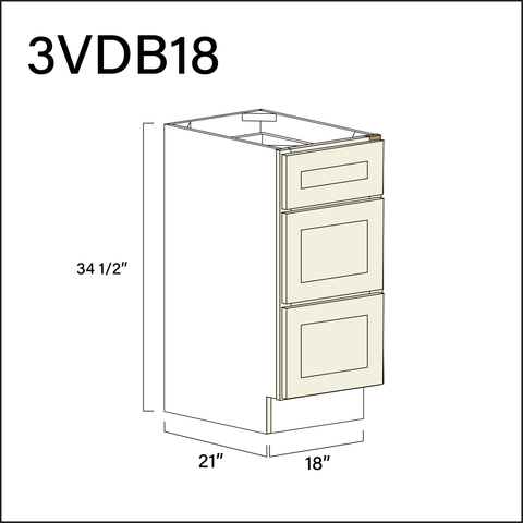 Milkshake White Vanity 3-Drawer Storage Cabinet - 18" W x 34.5" H x 21" D