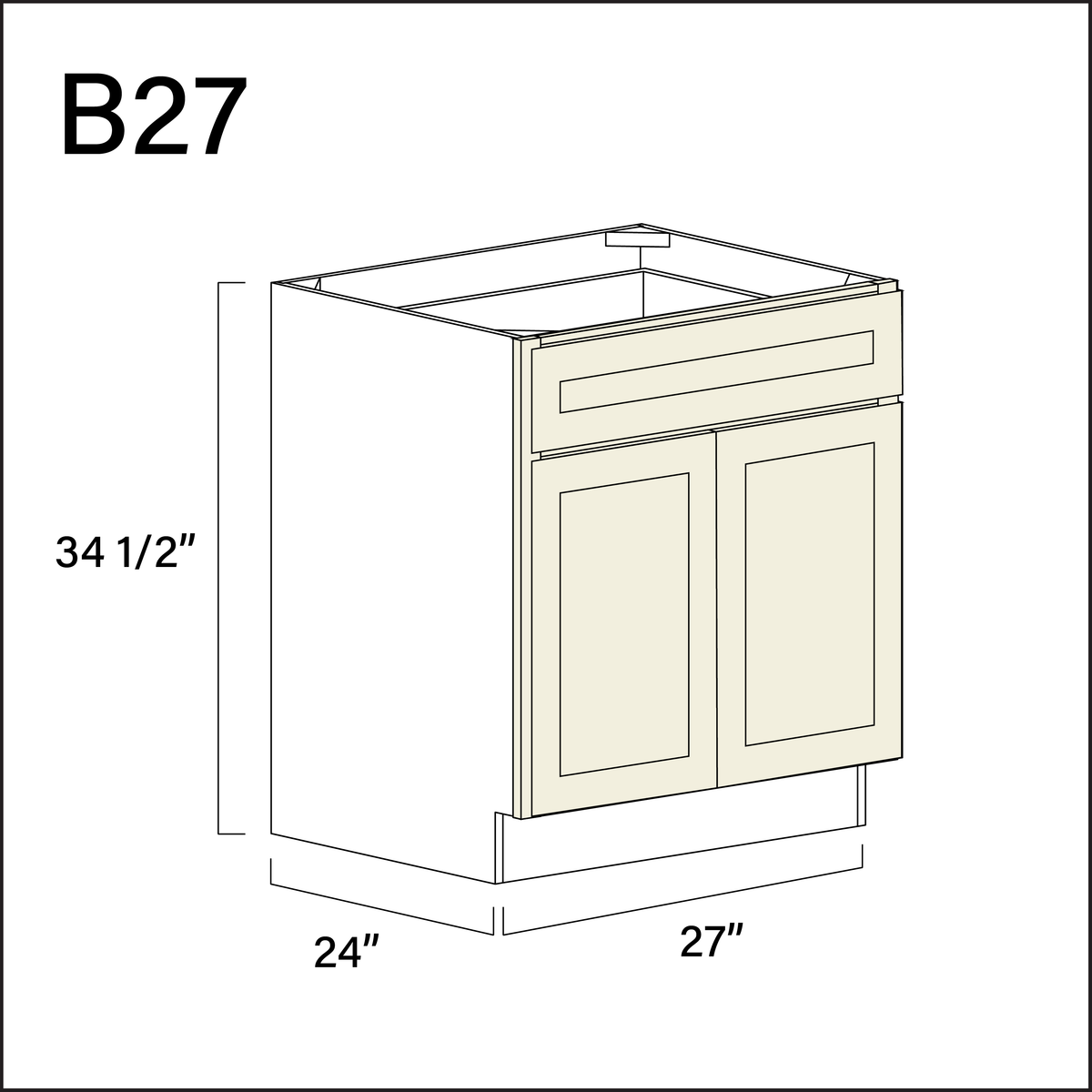 Milkshake White 1 Drawer 2 Door Kitchen Base Cabinet - 27" W x 34.5" H x 24" D