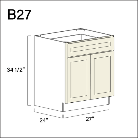 Milkshake White 1 Drawer 2 Door Kitchen Base Cabinet - 27" W x 34.5" H x 24" D