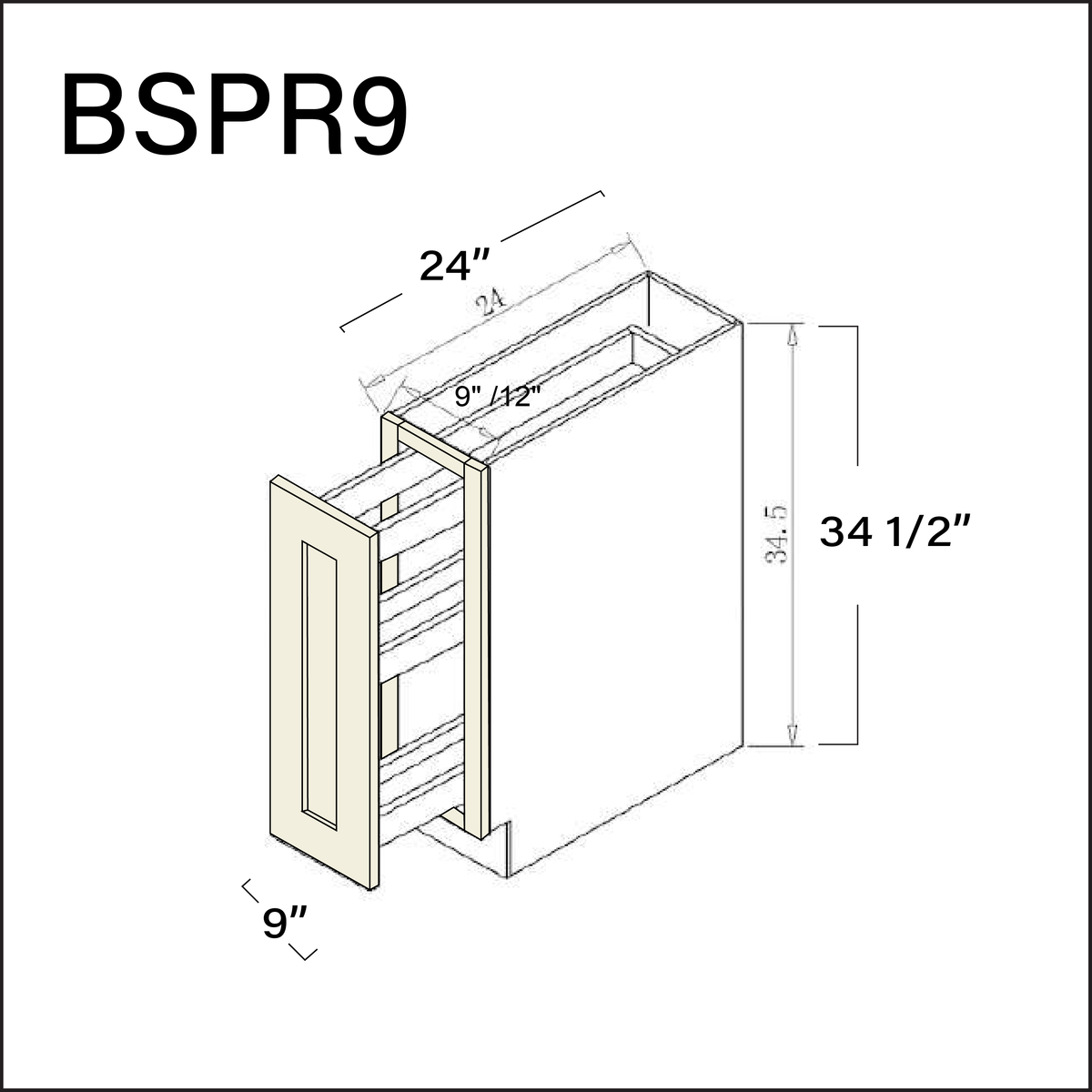 Milkshake White Base Spice Rack Cabinet - 9" W x 34.5" H x 24" D
