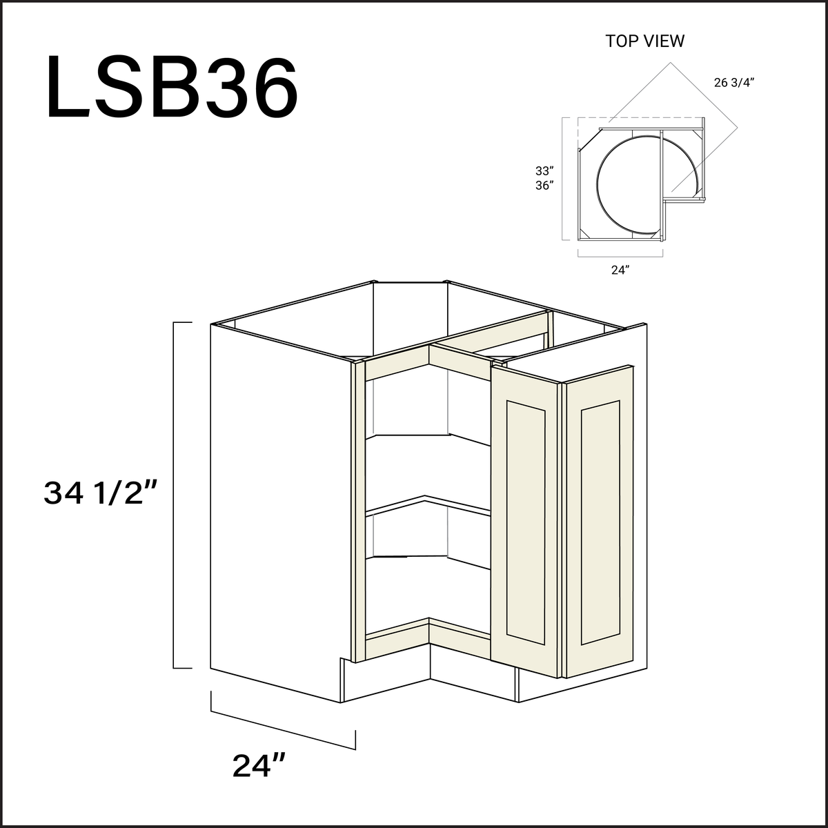 Milkshake White Lazy Susan Kitchen Cabinet - 36" W x 34.5" H x 24" D