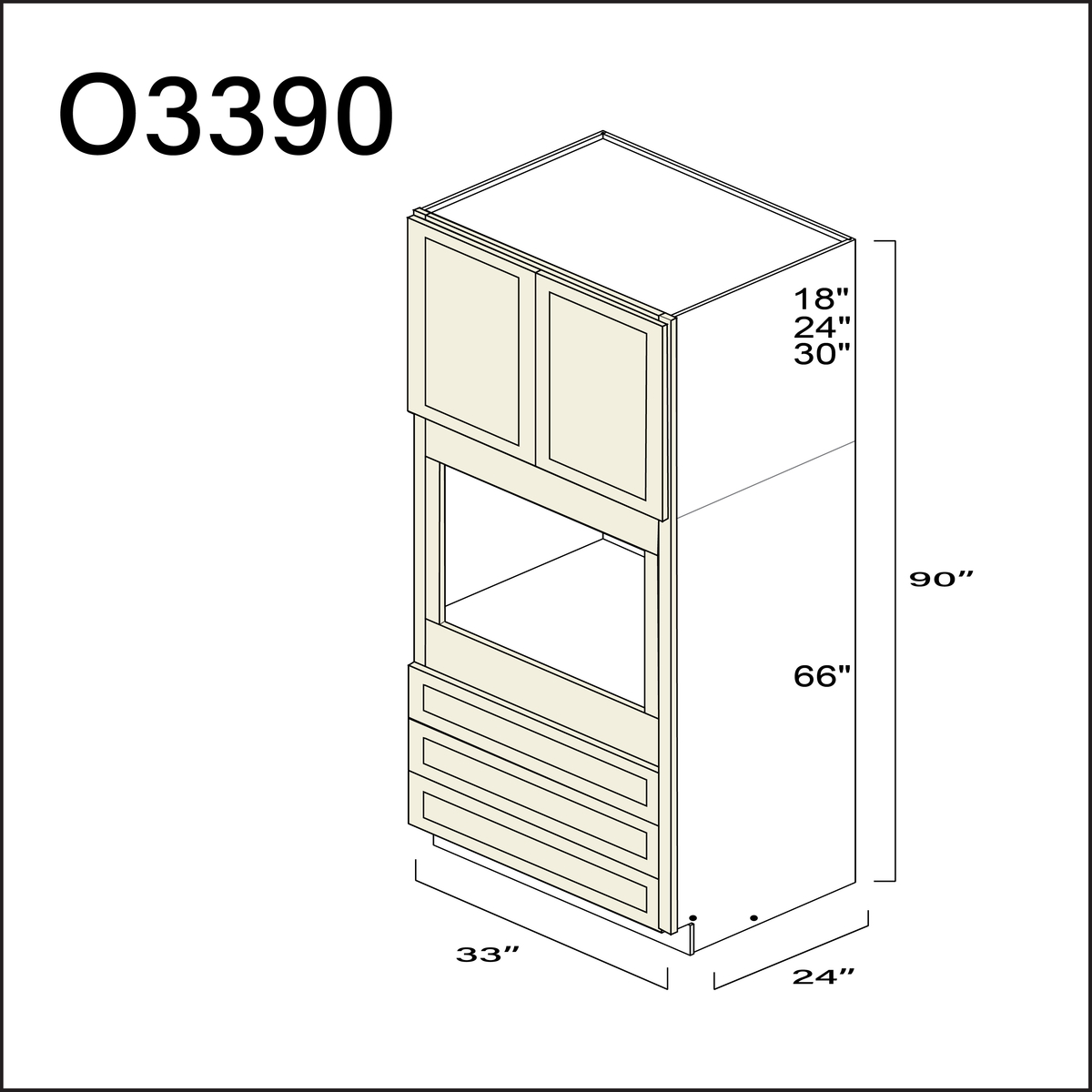 Milkshake White Single Oven Cabinet - 33" W x 90" H x 24" D