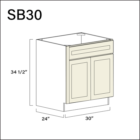 Milkshake White Sink Base Kitchen Cabinet - 30" W x 34.5" H x 24" D