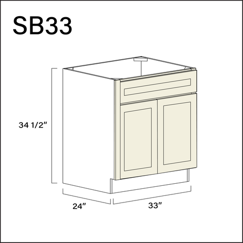 Milkshake White Sink Base Kitchen Cabinet - 33" W x 34.5" H x 24" D