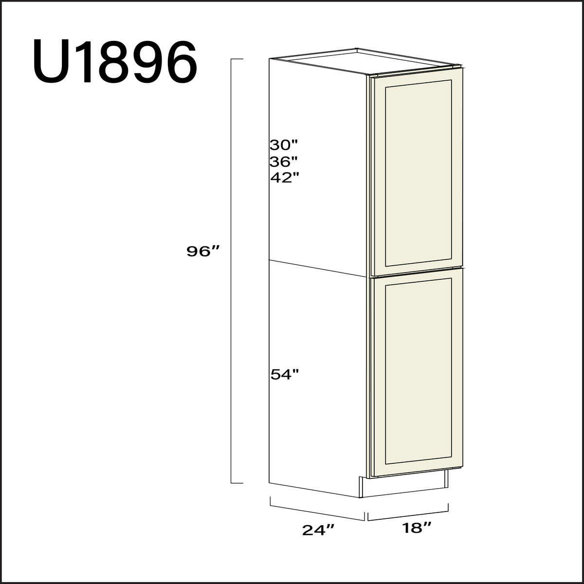 Milkshake White Single Door Pantry Cabinet - 18" W x 96" H x 24" D