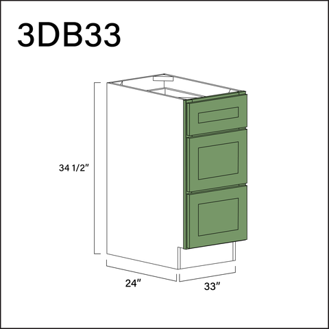 Jade Shaker 3 Drawer Kitchen Base Cabinet - 33" W x 34.5" H x 24" D