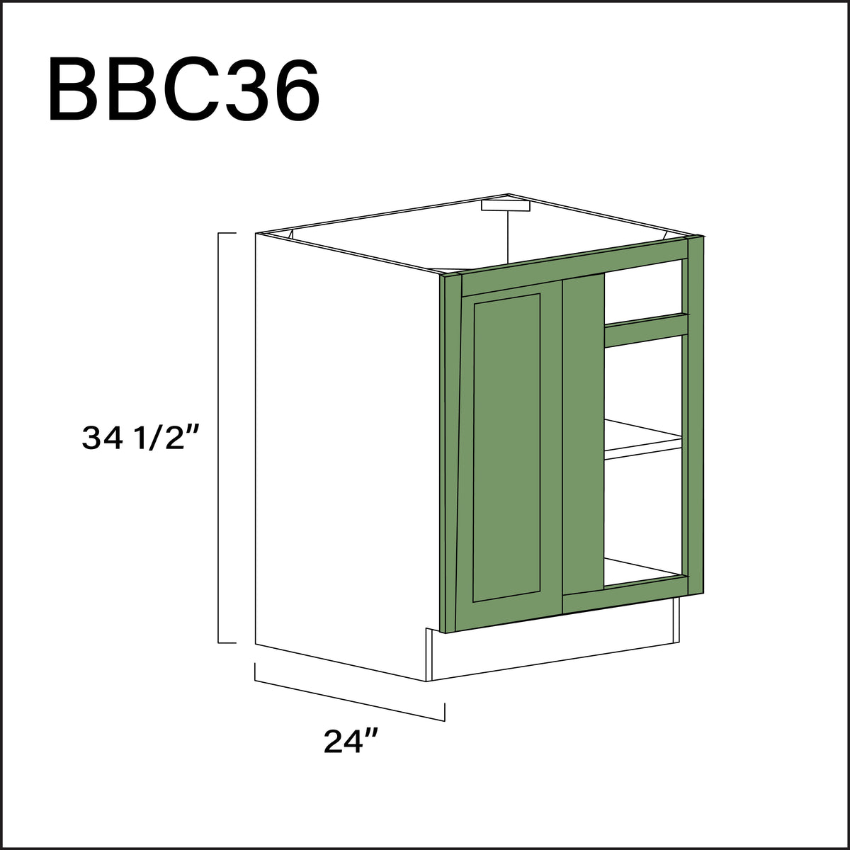 Emerald Green Shaker Base Blind Corner Cabinet - 27" W x 34.5" H x 24" D