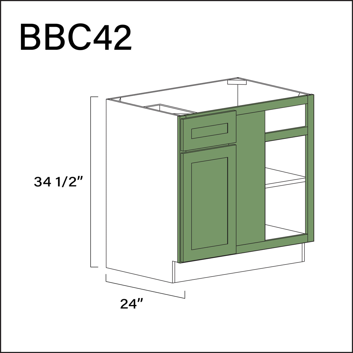 Emerald Green Shaker Base Blind Corner Cabinet - 39" W x 34.5" H x 24" D
