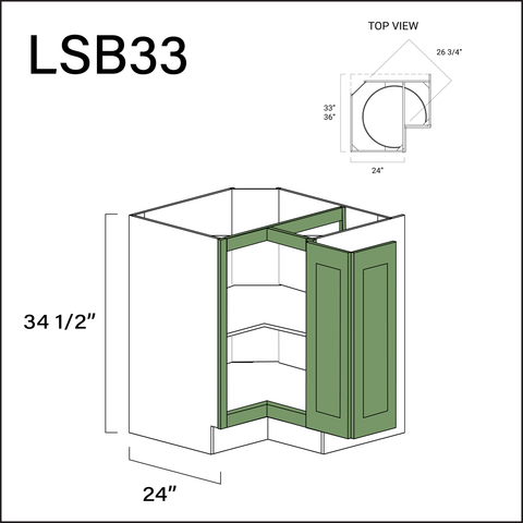 Emerald Green Shaker Lazy Susan Kitchen Cabinet - 33" W x 34.5" H x 24" D