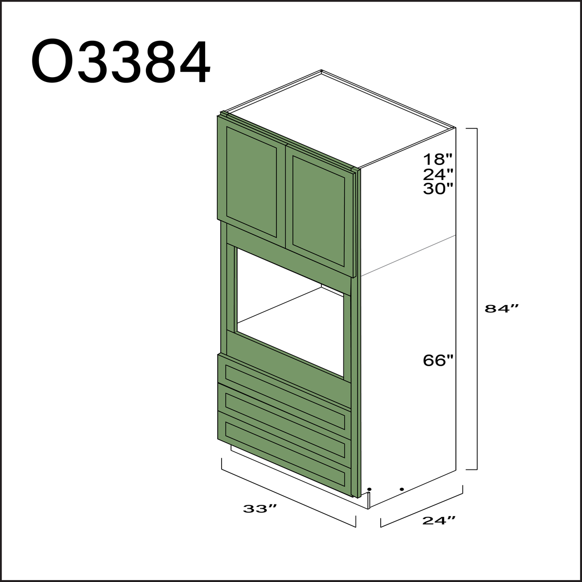 Emerald Green Shaker Single Oven Cabinet - 33" W x 84" H x 24" D