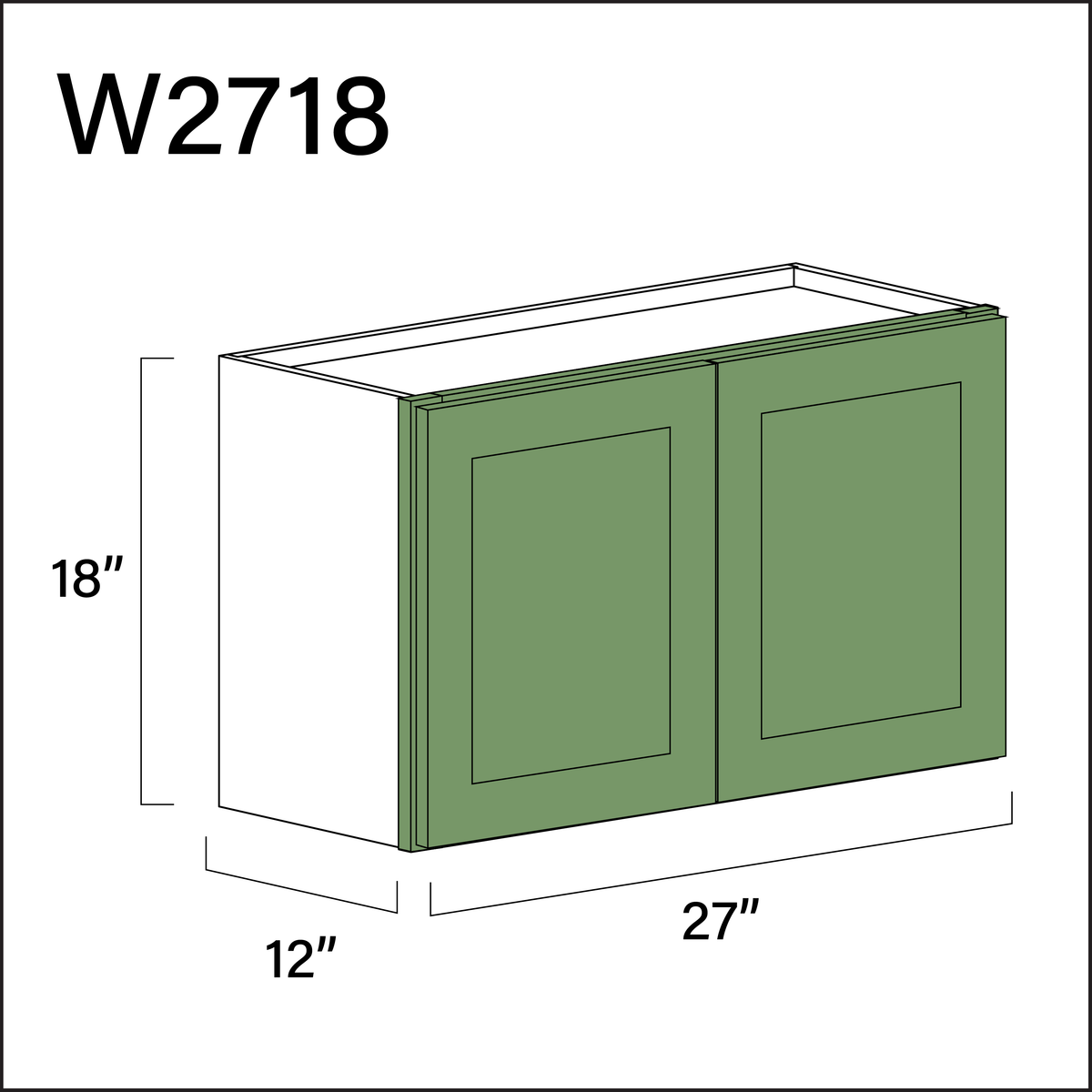 Emerald Green Shaker Double Door Wall Cabinet - 27" W x 18" H x 12" D