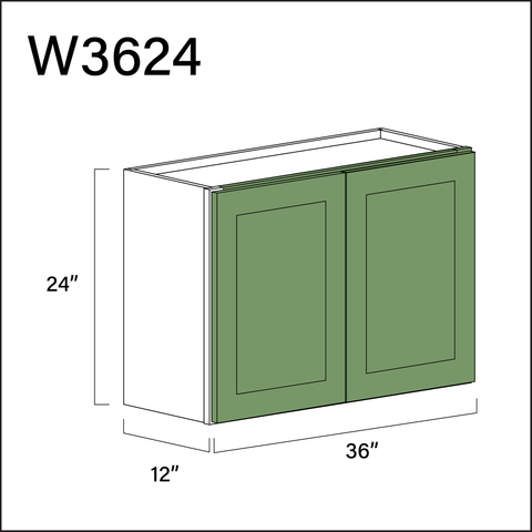 Emerald Green Shaker Double Door Wall Cabinet - 36" W x 24" H x 12" D
