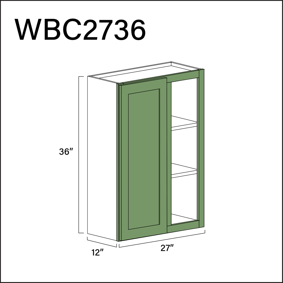 Emerald Green Shaker Wall Blind Corner Cabinet - 27" W x 36" H x 12" D