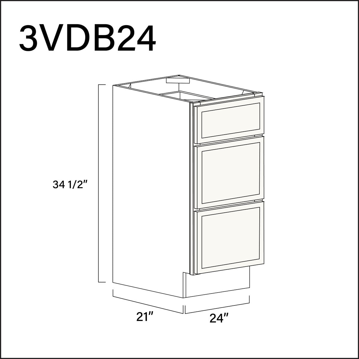 Angel White Slim Shaker Vanity 3-Drawer Storage Cabinet - 24" W x 34.5" H x 21" D