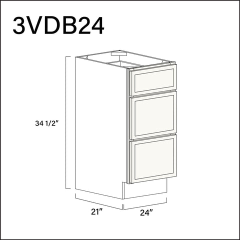 Angel White Slim Shaker Vanity 3-Drawer Storage Cabinet - 24" W x 34.5" H x 21" D
