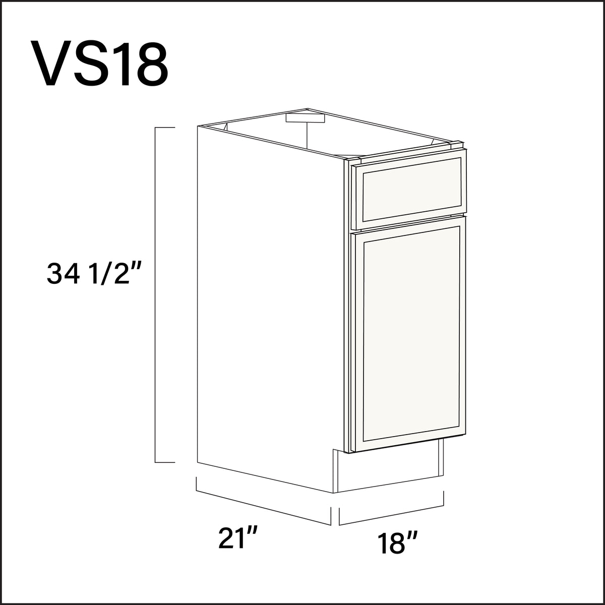 Angel White Slim Shaker Vanity Sink Base Cabinet - 18" W x 34.5" H x 21" D