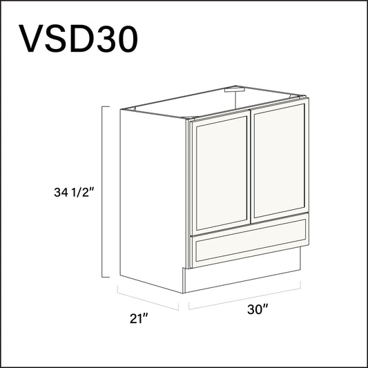 Angel White Slim Shaker Bottom Drawer Vanity Sink Base Cabinet - 30" W x 34.5" H x 21" D
