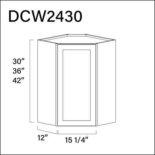 White Shaker Diagonal Wall Corner Cabinet - 24" W x 30" H x 12" D