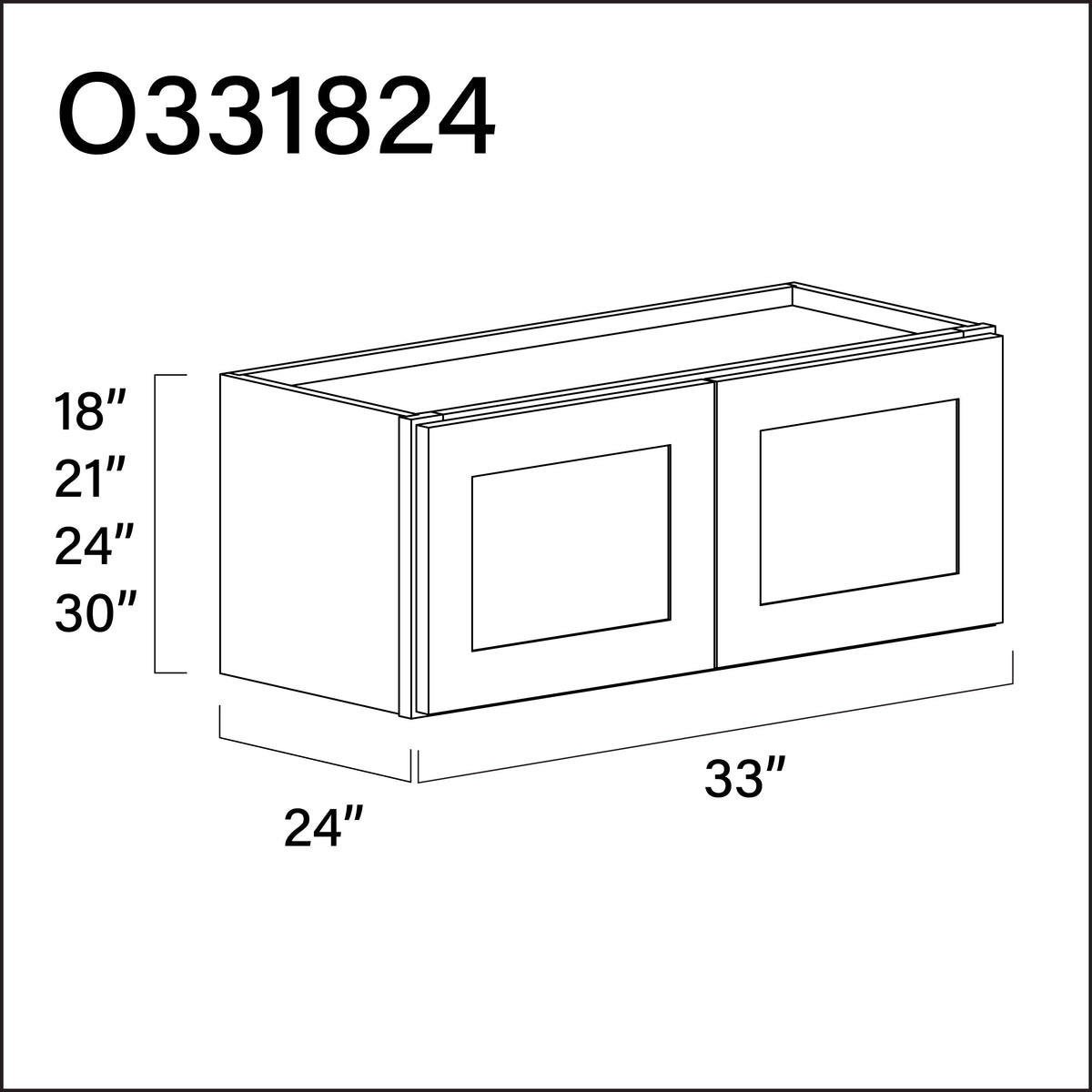 White Shaker Double Door Oven Upper Cabinet - 33" W x 18" H x 24" D