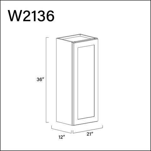 White Shaker Single Door Wall Cabinet - 21" W x 36" H x 12" D