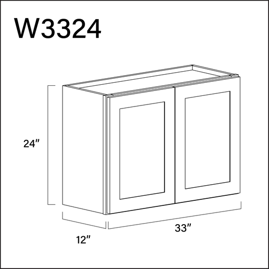 White Shaker Double Door Wall Cabinet - 33" W x 24" H x 12" D