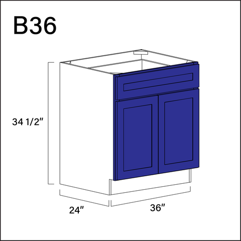 Royal Blue Shaker 1 Drawer 2 Door Kitchen Base Cabinet - 36" W x 34.5" H x 24" D