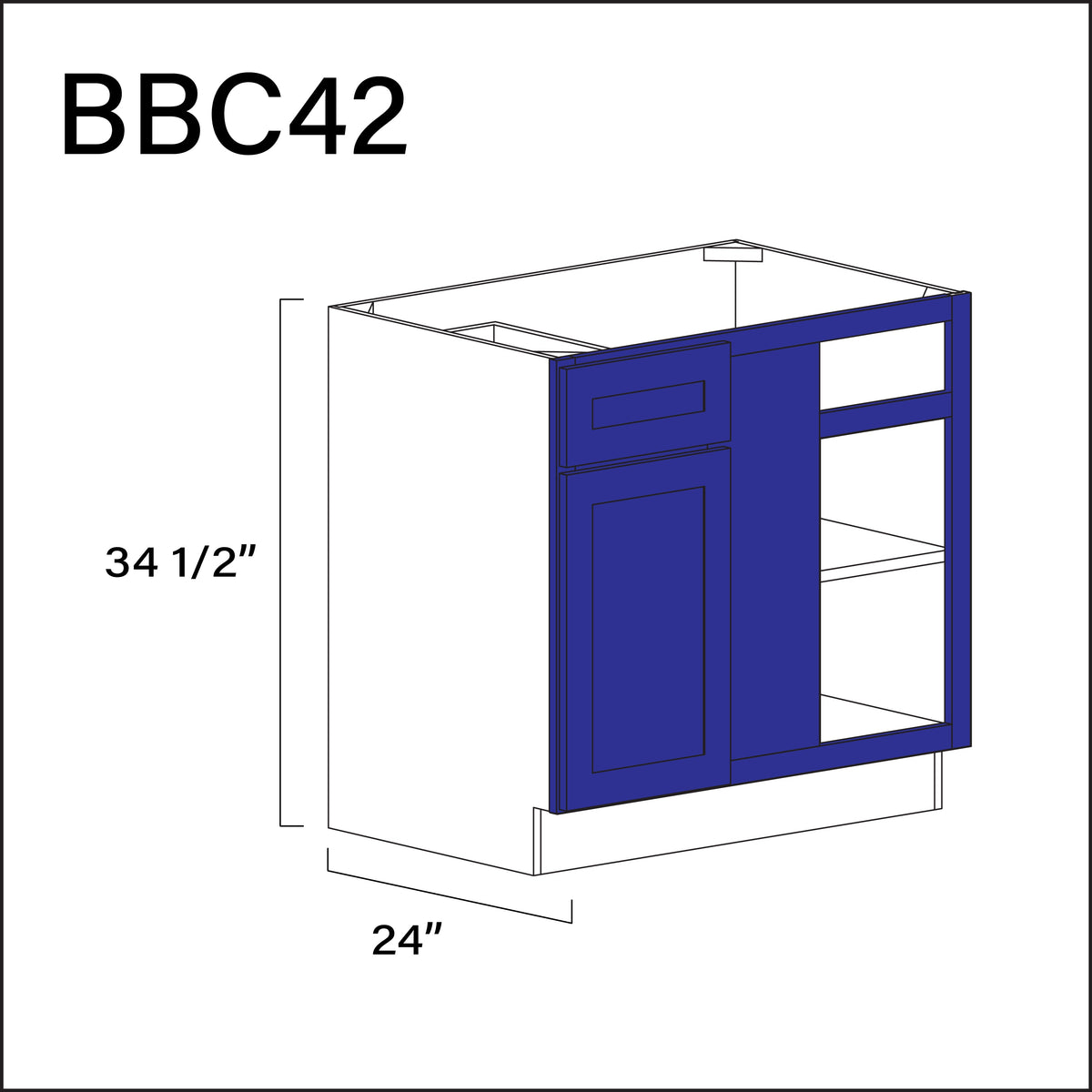 Royal Blue Shaker Base Blind Corner Cabinet - 39" W x 34.5" H x 24" D