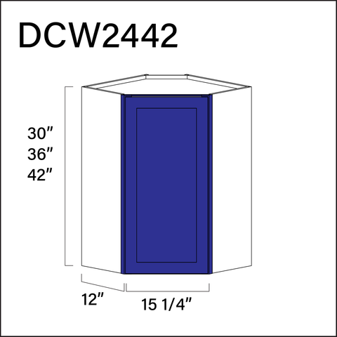Royal Blue Shaker Diagonal Wall Corner Cabinet - 24" W x 42" H x 12" D