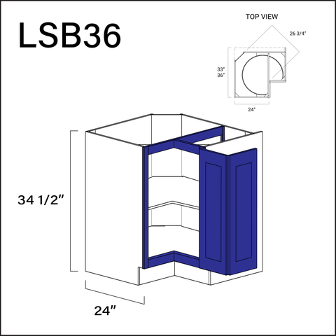 Royal Blue Shaker Lazy Susan Kitchen Cabinet - 36" W x 34.5" H x 24" D