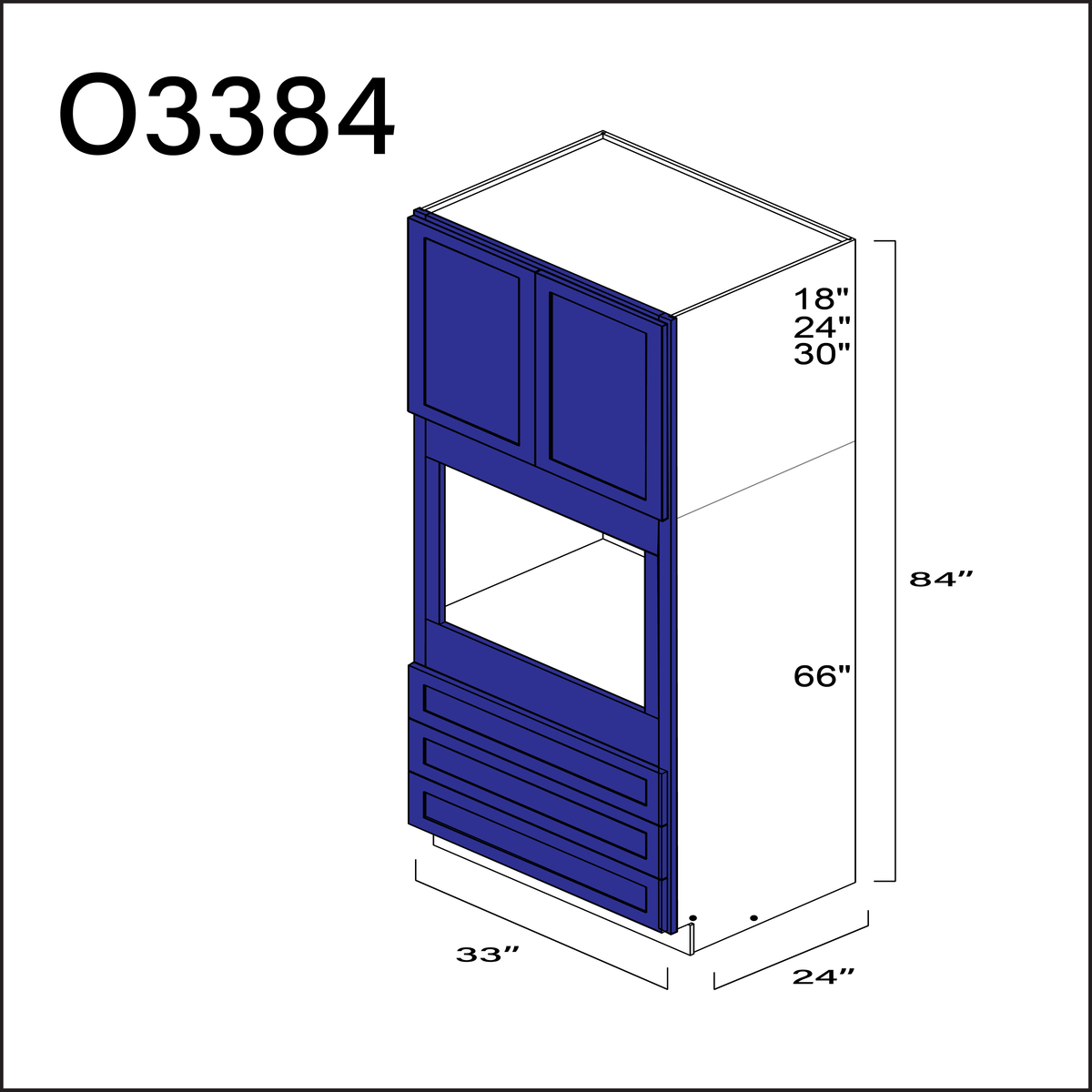 Royal Blue Shaker Single Oven Cabinet - 33" W x 84" H x 24" D