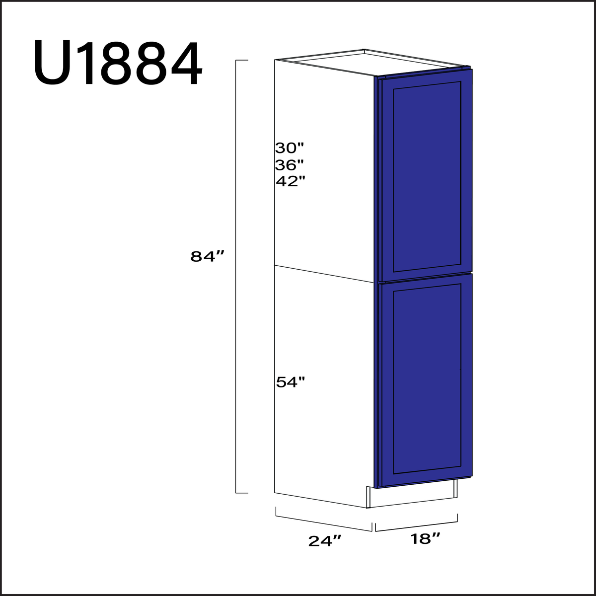 Royal Blue Shaker Single Door Pantry Cabinet - 18" W x 84" H x 24" D